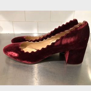 Chloé Burgundy Lauren Scalloped-edge Block-heels